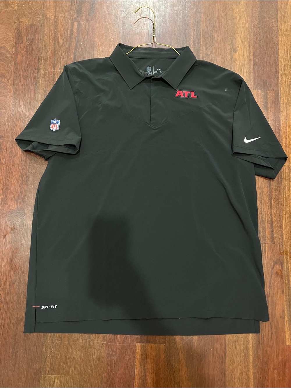 Nike NFL OnField Apparel ATL Falcons Black Polo Dri Fit Collar Shirt